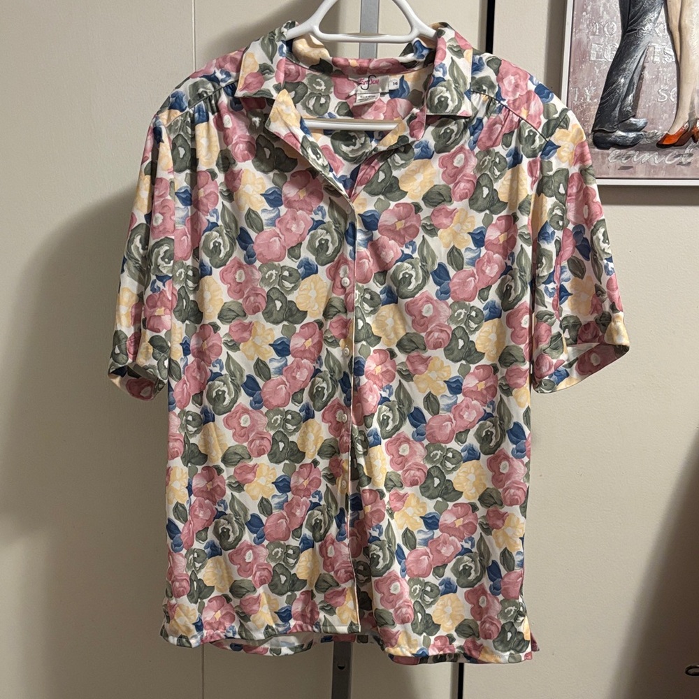 Floral Women's Blouse in Pink and Green